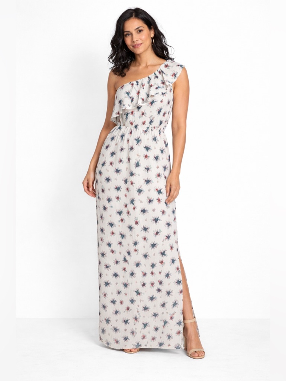 Club Monaco One Shoulder Floral Maxi Dress Size 4 Silk Blend Elegant Summer